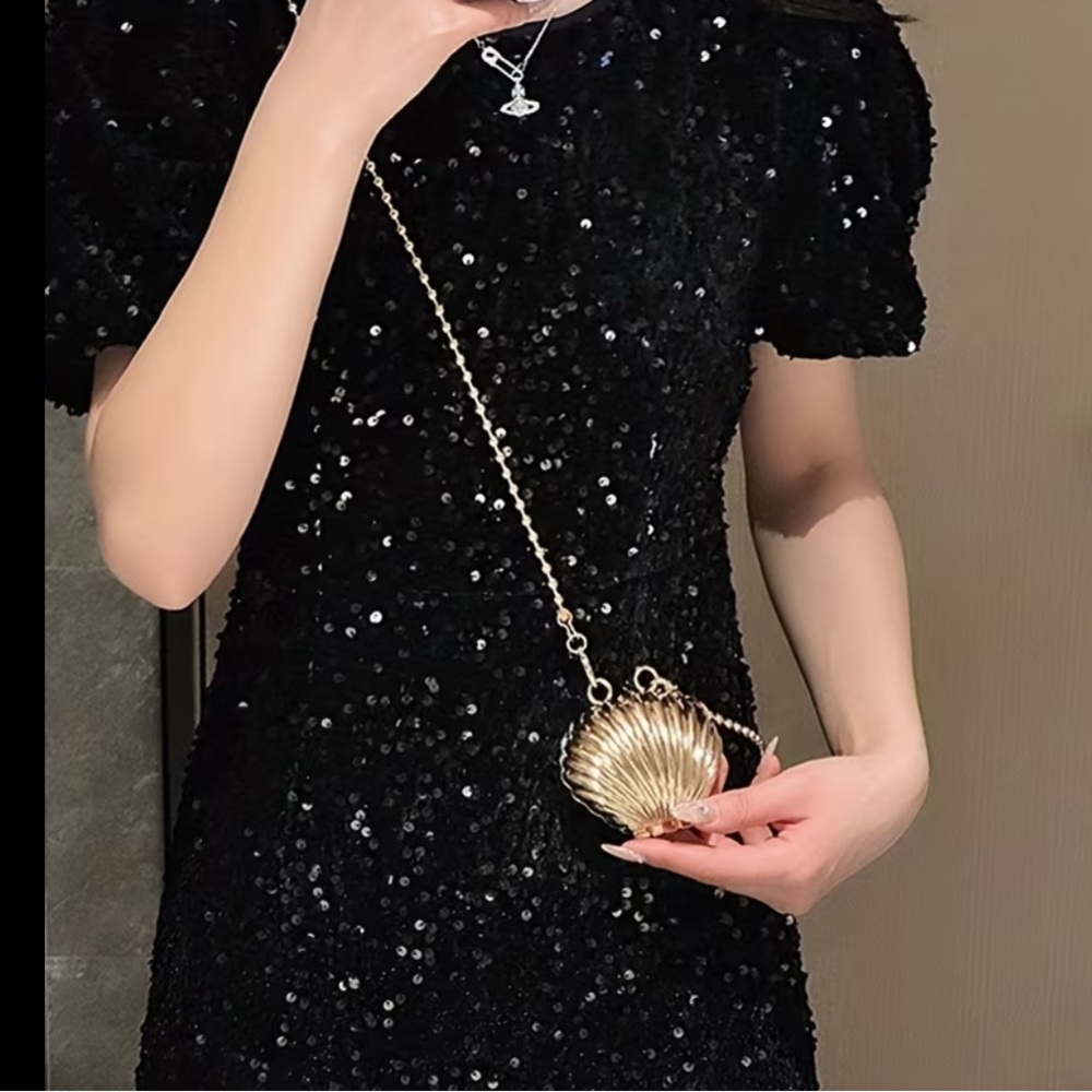 Gold Shell Clutch Bag